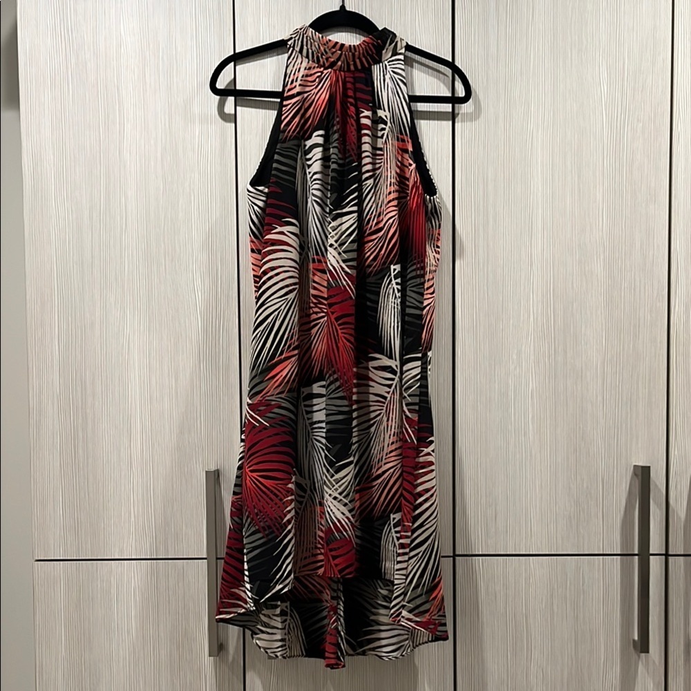White House Black Market | A-Line‎ Halter Palm Frond Dress | Red Multi | 4